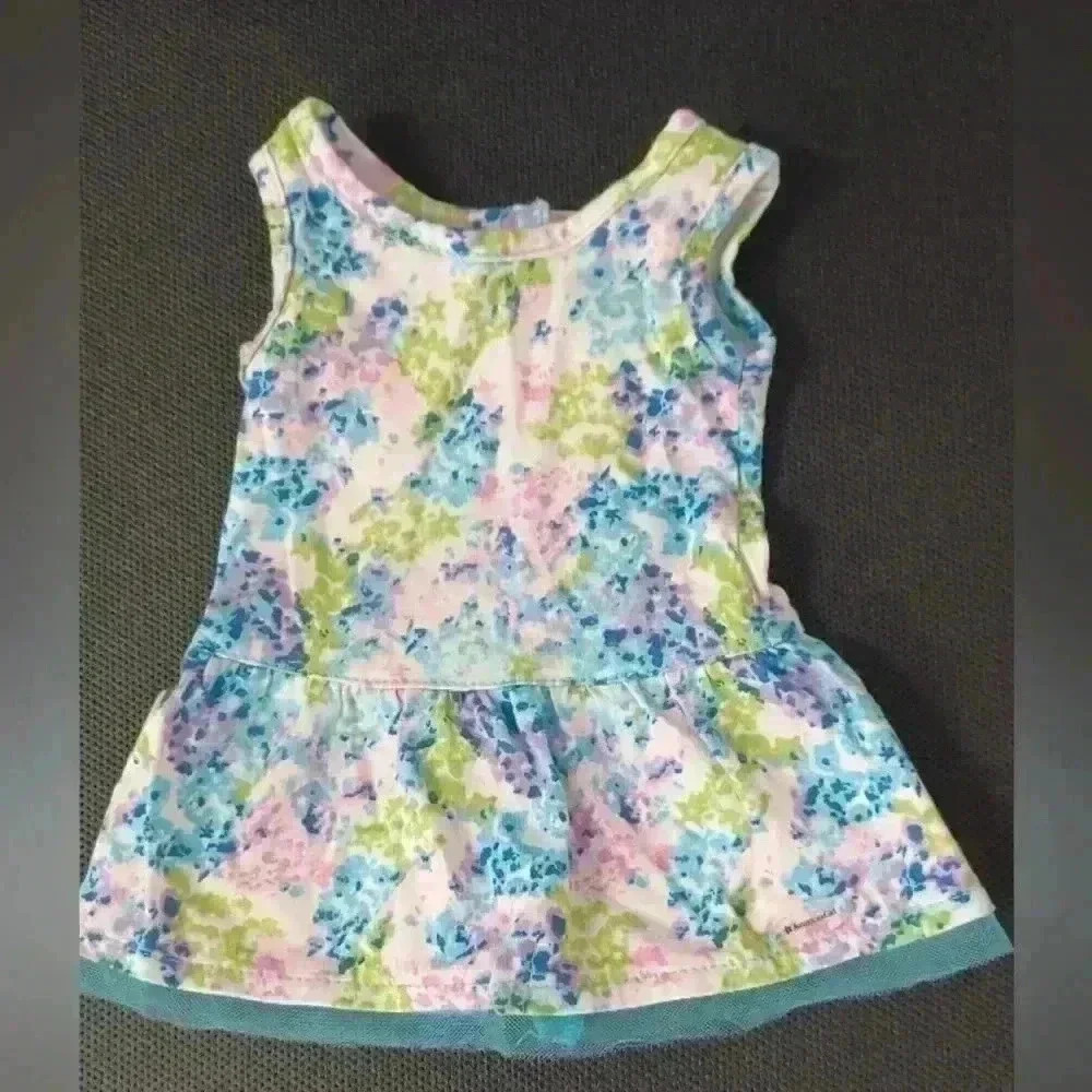 American Girl Truly Meet  Me Dress Sleeveless Floral Blue Ruffle on Bottom